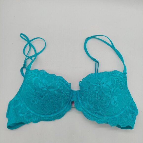 PINK Other - Victorias Secret PINK 34B Bra Aqua Blue Lightly Line Demi Underwire Back Close